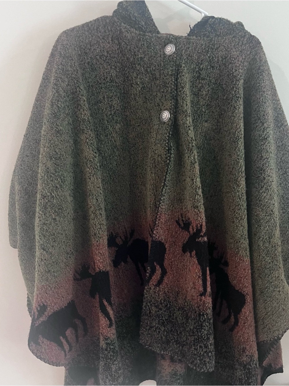 Vintage Bear Ridge Outfitters Wool Blend Poncho Jacket Hooded S/M/L Moose Button